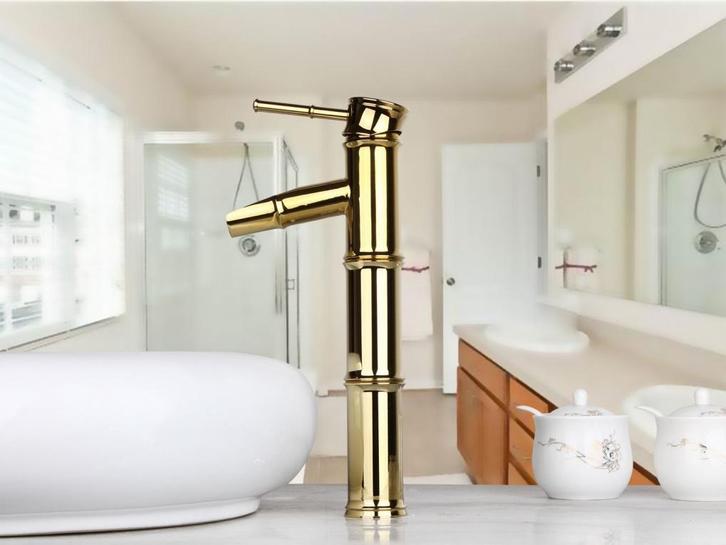 Wastafelkraan Bambuk deluxe gouden design kraan, Doe-het-zelf en Verbouw, Sanitair, Nieuw, Verzenden