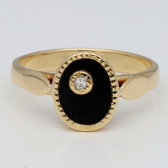 Ring - 18 karaat Geel goud Diamant (Natuurlijk) - Onyx, Sieraden, Tassen en Uiterlijk, Ringen