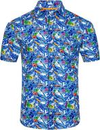 R2 Overhemd Korte Mouwen Print Blauw maat XL Heren, Verzenden, Nieuw, R2 Amsterdam