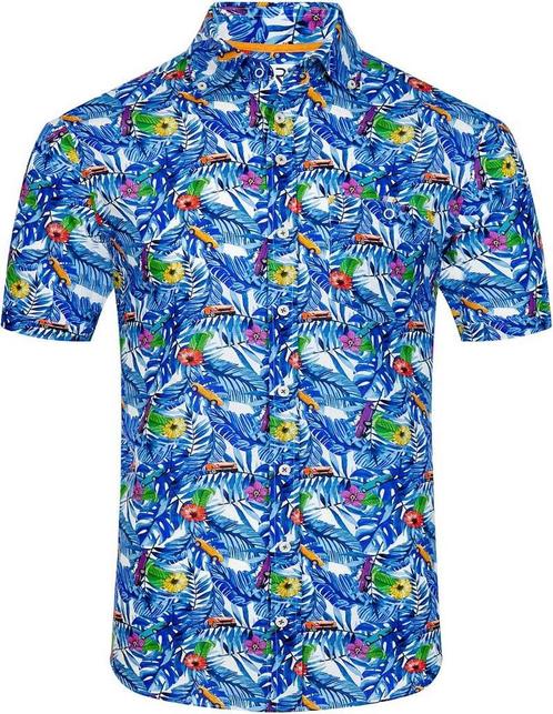 R2 Overhemd Korte Mouwen Print Blauw maat XL Heren, Kleding | Heren, Overhemden, Nieuw, Verzenden