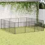 vidaXL Hondenkennel 12 panelen gepoedercoat staal zwart, Dieren en Toebehoren, Hondenhokken, Verzenden, Nieuw