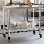 vidaXL Keukenwerktafel met wielen 110x55x85 cm roestvrij, Verzenden