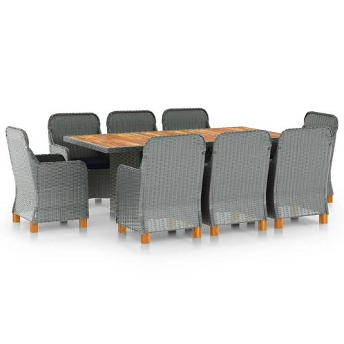 vidaXL 9-delige Tuinset met kussens poly rattan lichtgrijs, Tuin en Terras, Tuinsets en Loungesets, Tuinset, Nieuw, 8 zitplaatsen
