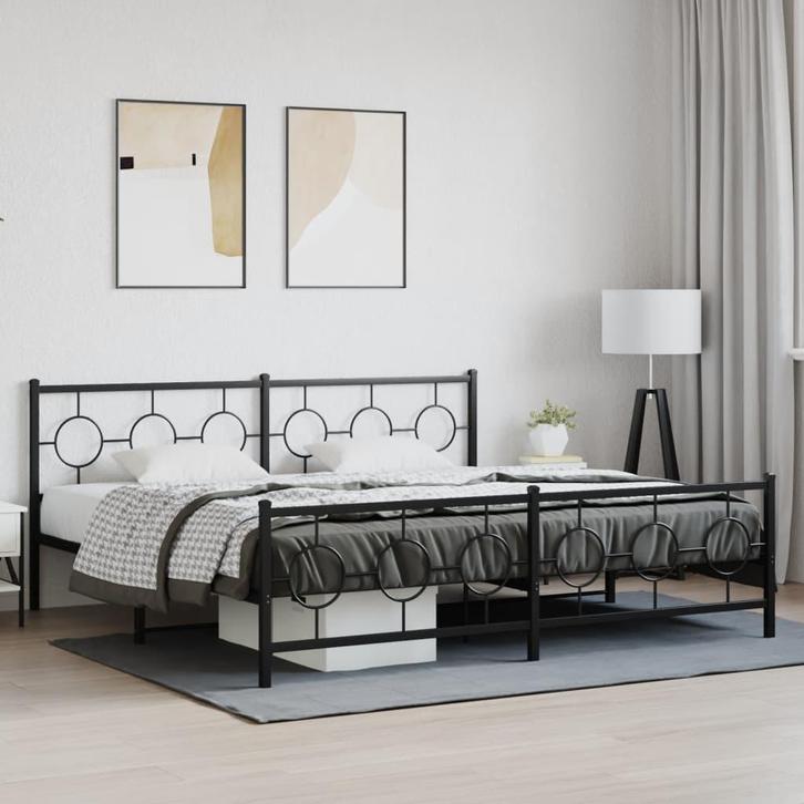 vidaXL Bedframe met hoofd- en voeteneinde metaal zwart, Huis en Inrichting, Slaapkamer | Bedden, Zwart, Nieuw, Metaal, Tweepersoons