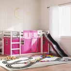 vidaXL Stapelbed met glijbaan en gordijnen roze 90x200 cm, 90 cm, Eenpersoons, Verzenden, Nieuw