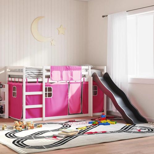 vidaXL Stapelbed met glijbaan en gordijnen roze 90x200 cm, Huis en Inrichting, Slaapkamer | Bedden, 90 cm, 200 cm, Eenpersoons
