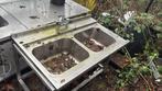 Aanvoertafel links dubbele spoelbak 123x75x90 bxdxh zware kw, Ophalen of Verzenden, Gebruikt