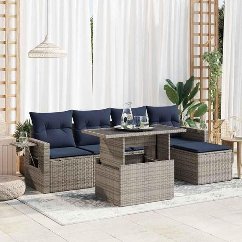 vidaXL 6-delige Loungeset met kussens poly rattan acacia, Tuin en Terras, Tuinsets en Loungesets, Loungeset, Nieuw, Rotan, Verzenden