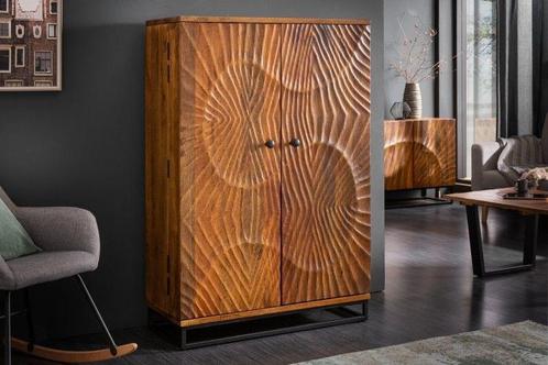 Massieve barkast SCORPION 141cm bruin mangohout, Huis en Inrichting, Woonaccessoires | Wijnrekken, Ophalen of Verzenden