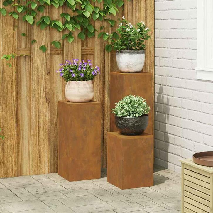 vidaXL Plantenstandaard 3 pcs Roestig Cortenstaal, Tuin en Terras, Overige Tuin en Terras, Nieuw, Verzenden