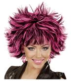 Rocker Pruik Zwart Roze, Verzenden, Nieuw