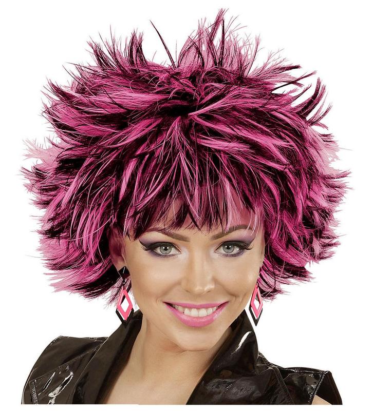 Rocker Pruik Zwart Roze, Hobby en Vrije tijd, Feestartikelen, Nieuw, Verzenden