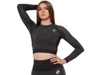 Dames sport crop top - lange mouwen  - Zwart Melange, Nieuw, Verzenden