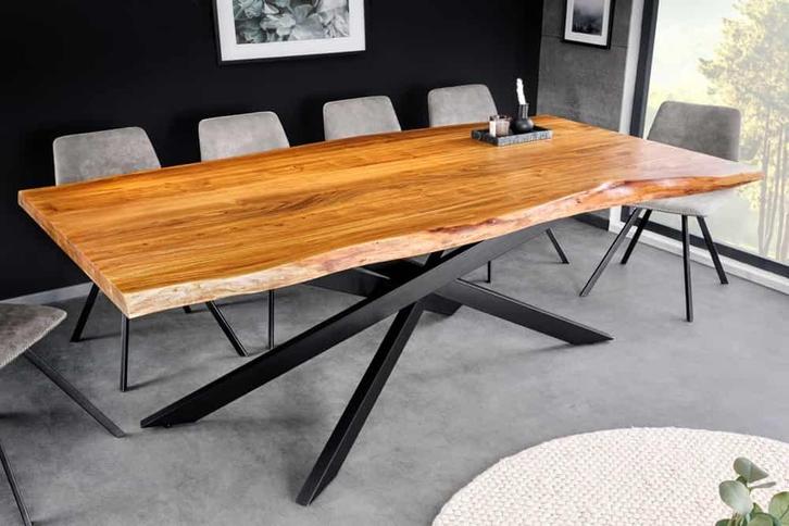 Massief houten eettafel MAMMUT 200 cm Acacia zwart metalen, Huis en Inrichting, Tafels | Eettafels, Ophalen of Verzenden
