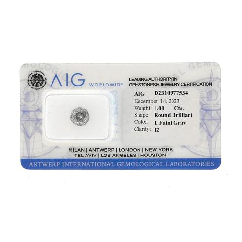 1,00 ct. Briljant geslepen diamant I / I2 + AIG Certifica..., Antiek en Kunst, Antiek | Goud en Zilver, Ophalen of Verzenden
