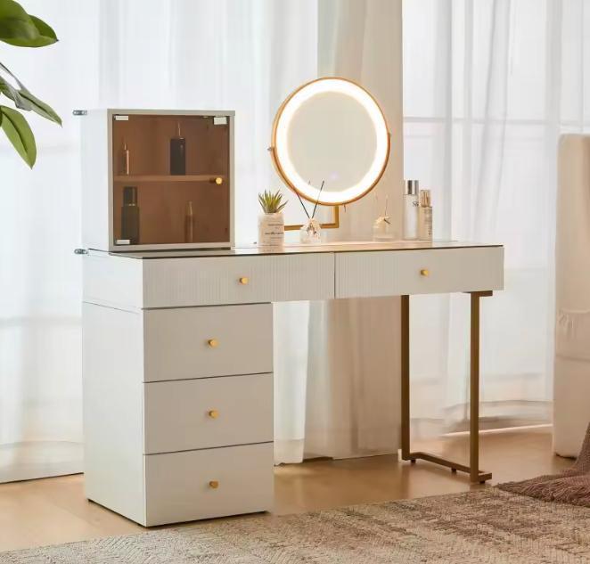 Kaptafel LED-Spiegel met Glazen Blad en Kast – 120 cm, Huis en Inrichting, Tafels | Kaptafels, Nieuw, Verzenden