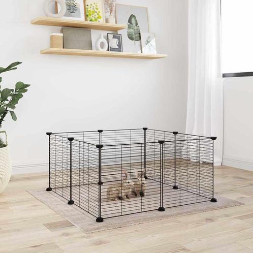 vidaXL Huisdierenkooi met 8 panelen 35x35 cm staal zwart, Dieren en Toebehoren, Knaagdieren en Konijnen | Hokken en Kooien, Nieuw