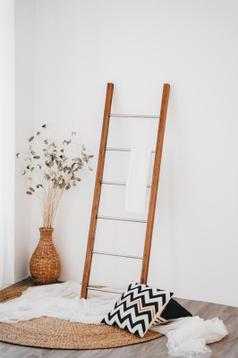 Decoratie ladder Teakhout met RVS Stijlen | Rustiek Teak |