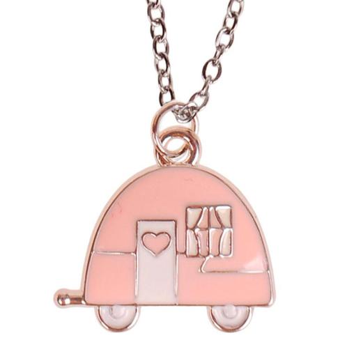 Ketting Zilverkleurig 55cm - Hangertje Caravan roze zilverkl, Sieraden, Tassen en Uiterlijk, Kettingen, Nieuw, Ophalen of Verzenden