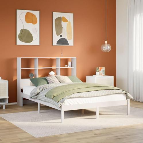 vidaXL Bed met boekenkast zonder matras grenenhout wit, Huis en Inrichting, Slaapkamer | Bedden, 120 cm, 200 cm, Wit, Twijfelaar