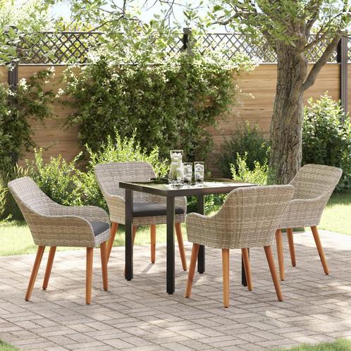vidaXL Eetkamerset 5 pcs Lichtgrijs en zwart Medium, Tuin en Terras, Tuinsets en Loungesets, Nieuw, Rotan, Verzenden
