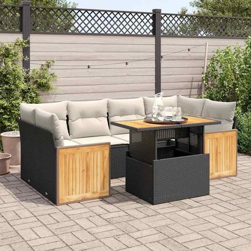 vidaXL 7-delige Loungeset met kussens poly rattan acacia, Tuin en Terras, Tuinsets en Loungesets, Loungeset, Nieuw, Rotan, Verzenden