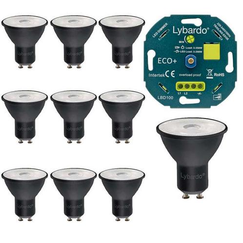 10 LED GU10 spot Lybardo | 7 watt 2700K + LED dimmer 3-175W, Huis en Inrichting, Lampen | Losse lampen, Bajonetsluiting, Nieuw