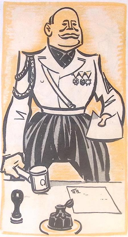 Spotprent over de Dictatuur van Mussolini in Italië, Antiek en Kunst, Kunst | Litho's en Zeefdrukken, Verzenden