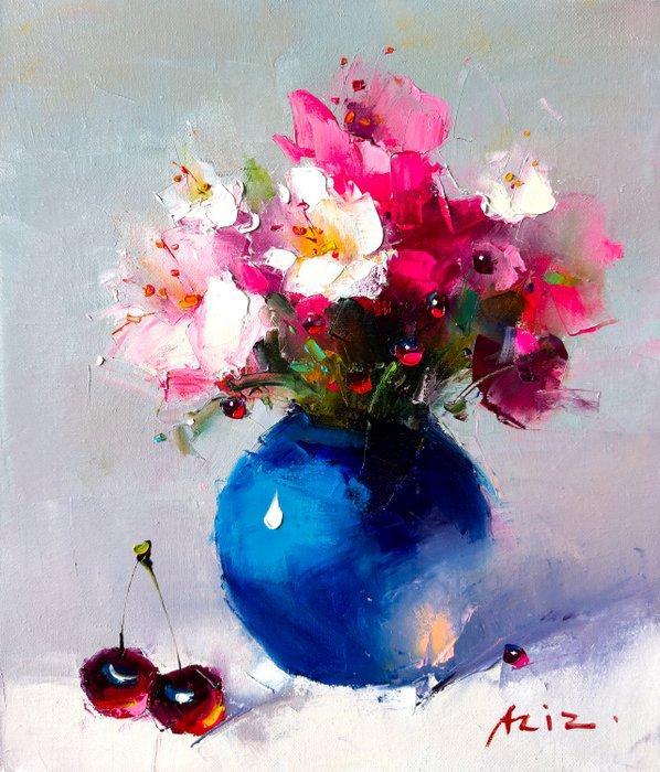 Aziz - Bouquet, Antiek en Kunst, Kunst | Schilderijen | Modern