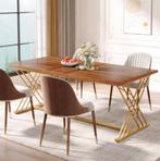 Nieuwe Luxe Eettafel 160x80cm – Houtlook en Gouden Frame, Huis en Inrichting, Tafels | Eettafels, 50 tot 100 cm, 100 tot 150 cm