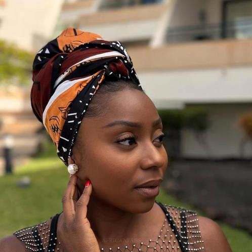 Afrikaanse Bruine Bogolan Symbols hoofddoek - headwrap, Kleding | Dames, Hoeden en Petten, Nieuw, Ophalen of Verzenden