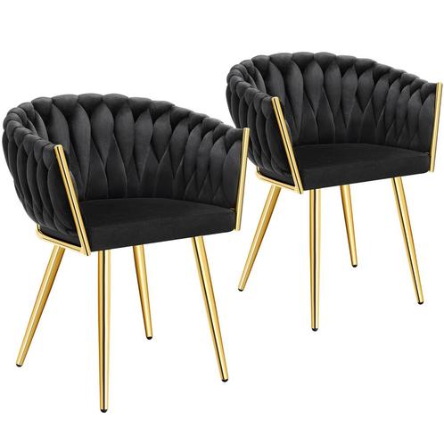Set eetkamerstoelen Astano fluweel, knoopdesign - zwart/goud, Huis en Inrichting, Stoelen, Verzenden