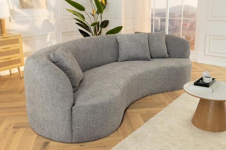 Moderne bank ATELIER 230cm grijs bouclé 3-zits bank incl., Huis en Inrichting, Banken | Bankstellen, Ophalen of Verzenden