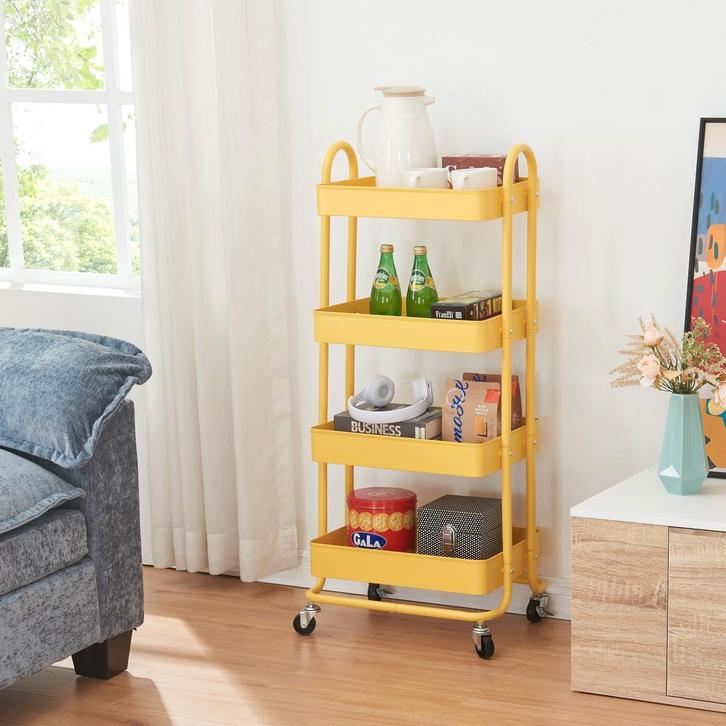 Keukentrolley Pyhäntä met 4 manden 103,5x46x35 cm geel [en.c, Huis en Inrichting, Keuken | Keukenbenodigdheden, Verzenden