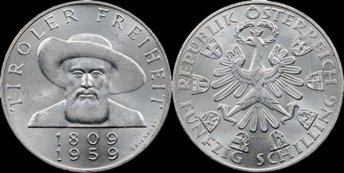 Austria 50 schilling 1959- 150th anniversarry of the libe..., Postzegels en Munten, Munten en Bankbiljetten | Verzamelingen, Verzenden