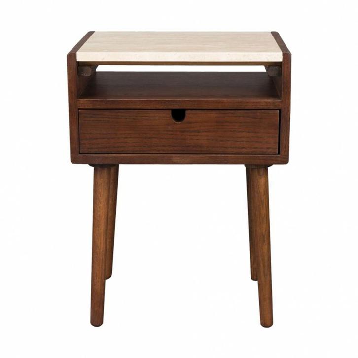 *WOONWINKEL* Dutchbone Arda Nachtkastje Travertin Walnoot, Huis en Inrichting, Slaapkamer | Nachtkastjes, Nieuw, Verzenden