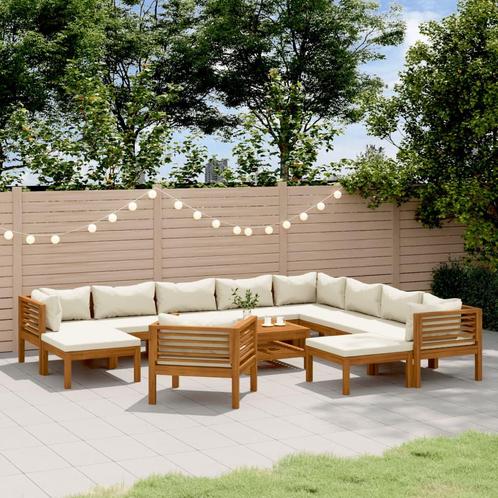 vidaXL 12-delige Loungeset met crèmekleurige kussens massief, Tuin en Terras, Tuinsets en Loungesets, Loungeset, Nieuw, Hardhout
