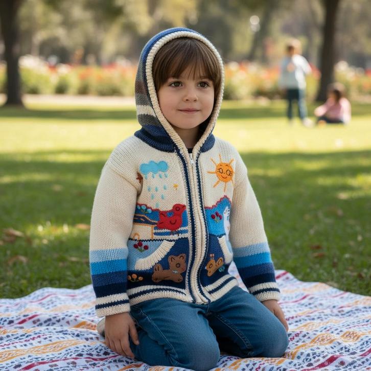 Peru kind strickjacke, Peruvian kids sweater, jacke Peru, Kinderen en Baby's, Babykleding | Maat 80, Jongetje of Meisje, Nieuw