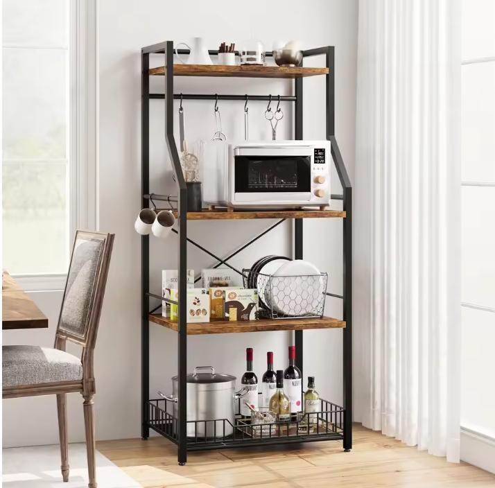 Keukenrek 4-Laags – Bakkersrek met Mand, Haken en Planken, Huis en Inrichting, Kasten | Wandmeubels, Nieuw, Verzenden