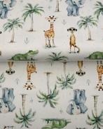 Katoen Jersey Safari Babies Wit, Hobby en Vrije tijd, Stoffen en Lappen, Nieuw, Wit
