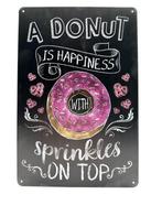 Metalen Wandbord - Krijtbord - A Donut Is Happiness, Ophalen of Verzenden, Nieuw