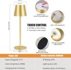 Tafellamp oplaadbaar - Slaapkamer - 2 Stuks - Goud - Zoeger, Verzenden, Nieuw