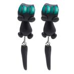Fako Bijoux® - Oorbellen - Dansende Kat - Zwart/Groen, Verzenden, Nieuw