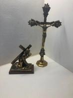 Beelden - Jos Ygan, Knielende Jezus - Kruis (2) - Brons,, Antiek en Kunst