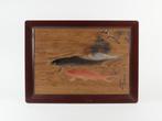 Exceptionally Rare Framed Lacquer Painting Pine and Carp