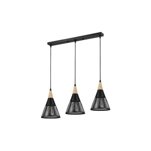 Hanglamp | Celestia | 30 cm | 3-lichts | Zwart/Hout, Huis en Inrichting, Lampen | Hanglampen, Hout, Metaal, Minder dan 50 cm, Ophalen of Verzenden