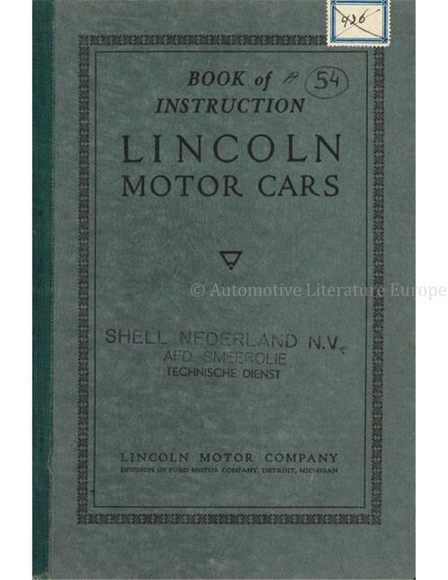 1925 LINCOLN PROGRAMMA INSTRUCTIEBOEKJE ENGELS, Auto diversen, Handleidingen en Instructieboekjes