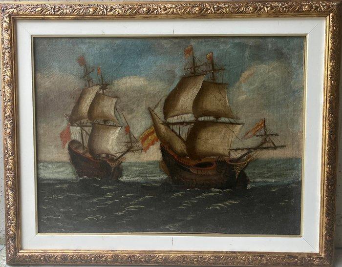 Italiaanse school (XIX) - Velieri in tempesta, Antiek en Kunst, Kunst | Schilderijen | Klassiek