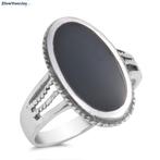 Zilveren ovale zwarte onyx steen ring, Nieuw, Zilver, Zwart, Verzenden
