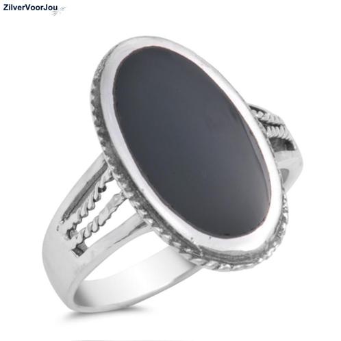 Zilveren ovale zwarte onyx steen ring, Sieraden, Tassen en Uiterlijk, Ringen, Zwart, Nieuw, Zilver, Verzenden